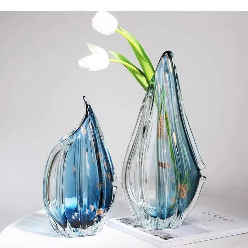 

Light Blue Transparent Glass Vase Flower Pots Decorative Flowers Arrangement Desk Decoration Hydroponics Vases Modern Home Decor