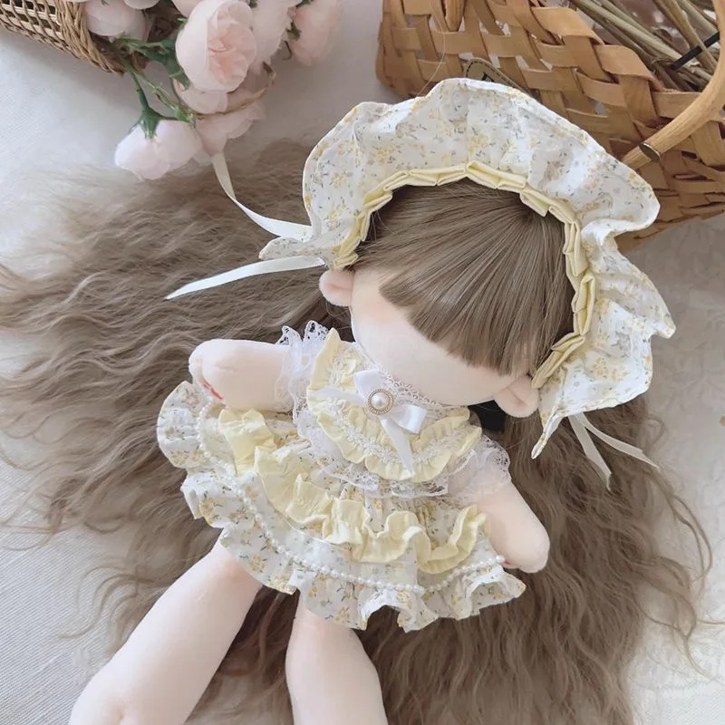 

10cm cotton doll clothes yellow floral dress tiara 20cm doll skirt