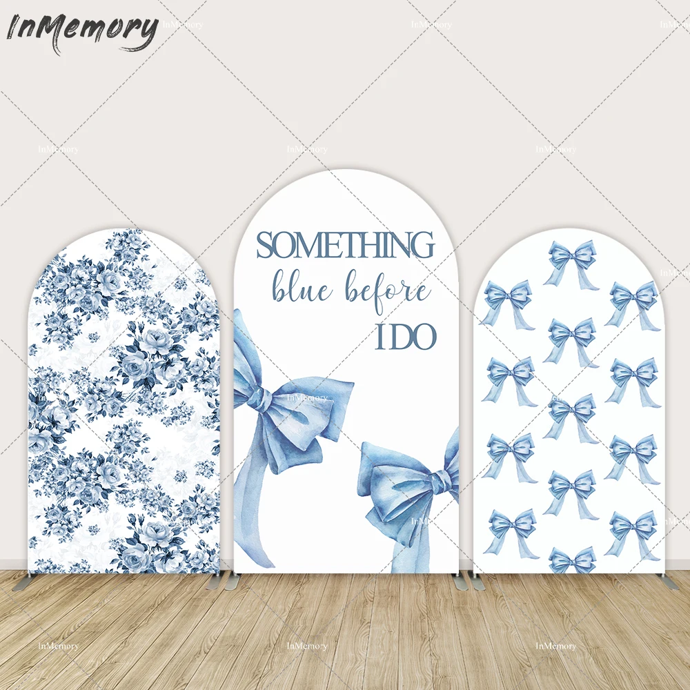 

Something Blue Before I Do Arch Cover Blue Bow Froral Photo Backdrop Bridal Shower Fabric Chiara Background Photo Backdrops Wall