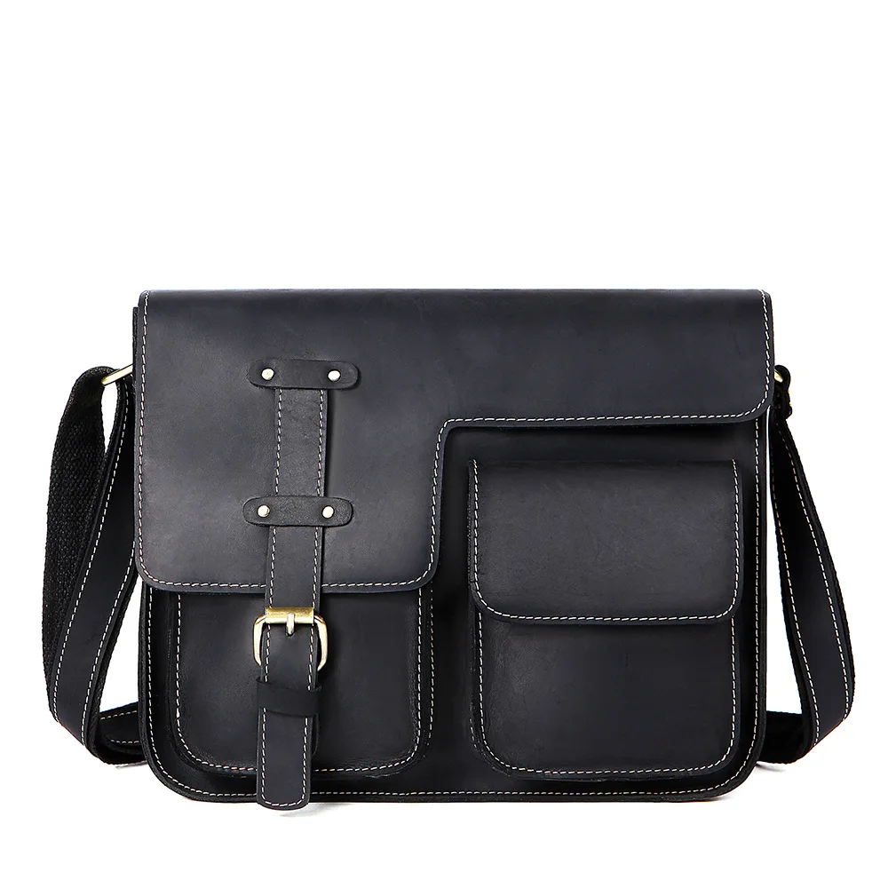 

Crazy Horse Leather Shoulder Messenger Bags Man Crossbody Satchel Bag Men's Vintage Business Work Leather Bag 9.7" Ipad