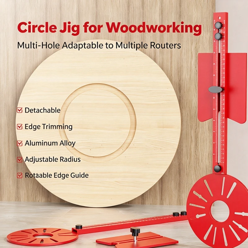Aluminum Profile Woodworking Circle Cutting JigRound Hole Slotting Locating Ruler with Fence Auxiliary Tool for Trimming Machine