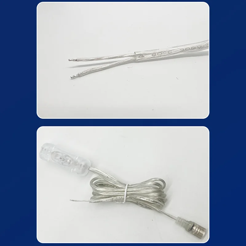 2M 22awg DC 12V kabel żeński przełącznik 304 przycisk przedłużenie złącza przewód zasilający dla LED pasek światła 5.5x2.1mm przezroczysty U