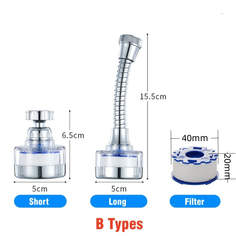 Faucet Aerators Anti-splash Head Kitchen Tap Extender Water-saving Spout Filter Booster Nozzle Universal 360° Rotating Bubbler