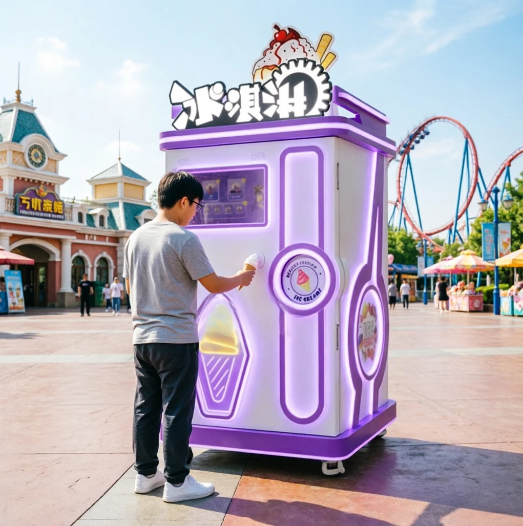 Commercial Ice Cream Vending Machine with One Key Auto Clean Function Smart Design Ice Cream Soft Machine for Pedestrian Street