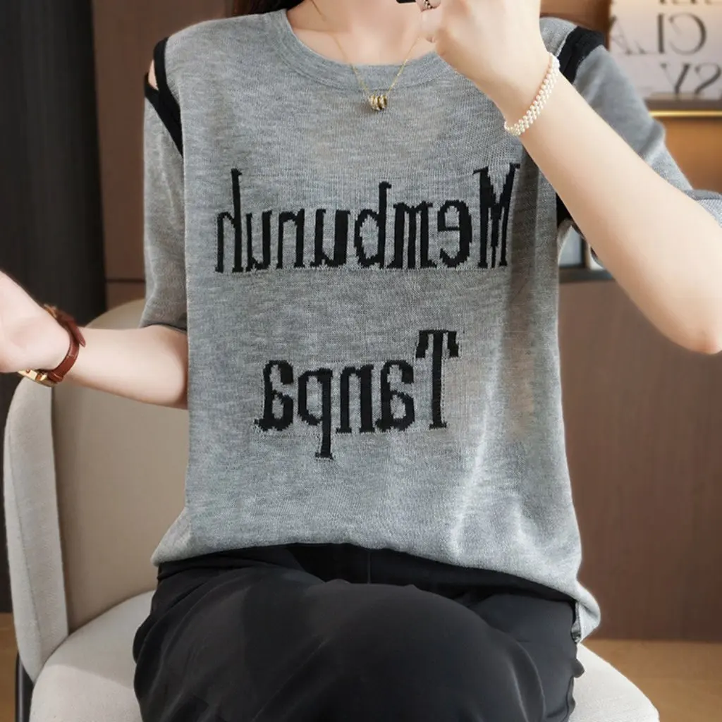 

Korean Summer Design Women's Top Loose Fit Contrast Jacquard Shoulder Knitting Versatile Style for All Occasions