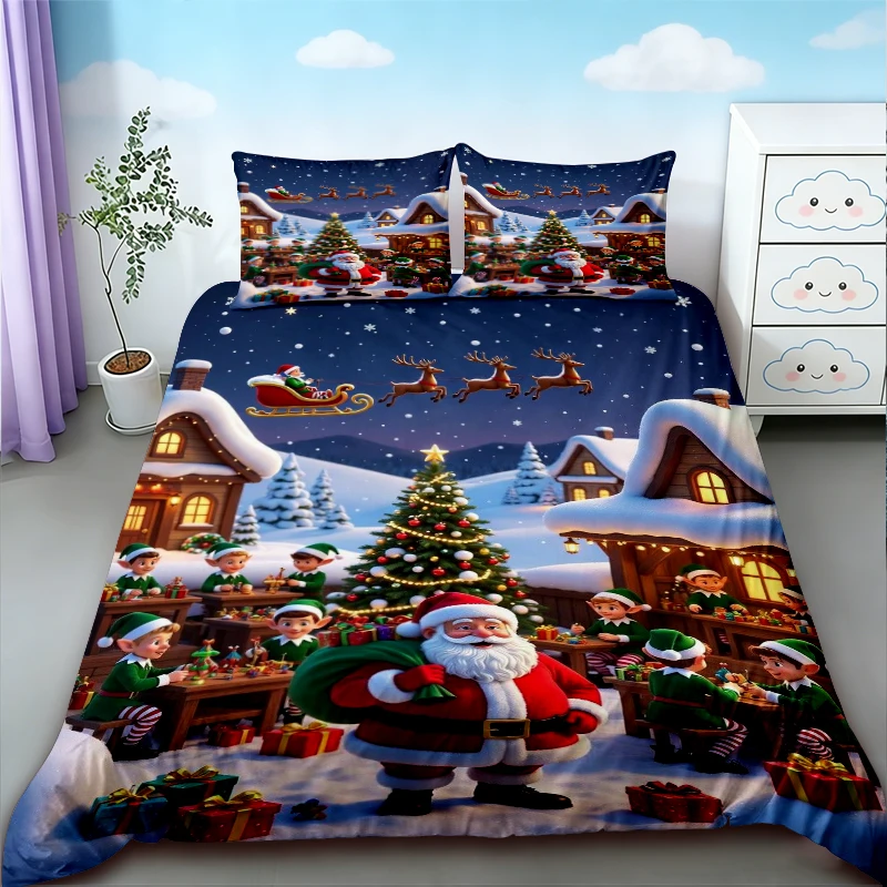 Duvet Cover 3-piece Christmas themed Christmas tree pattern print (1duvet cover+2 pillowcases, no core) soft comfortable bedding