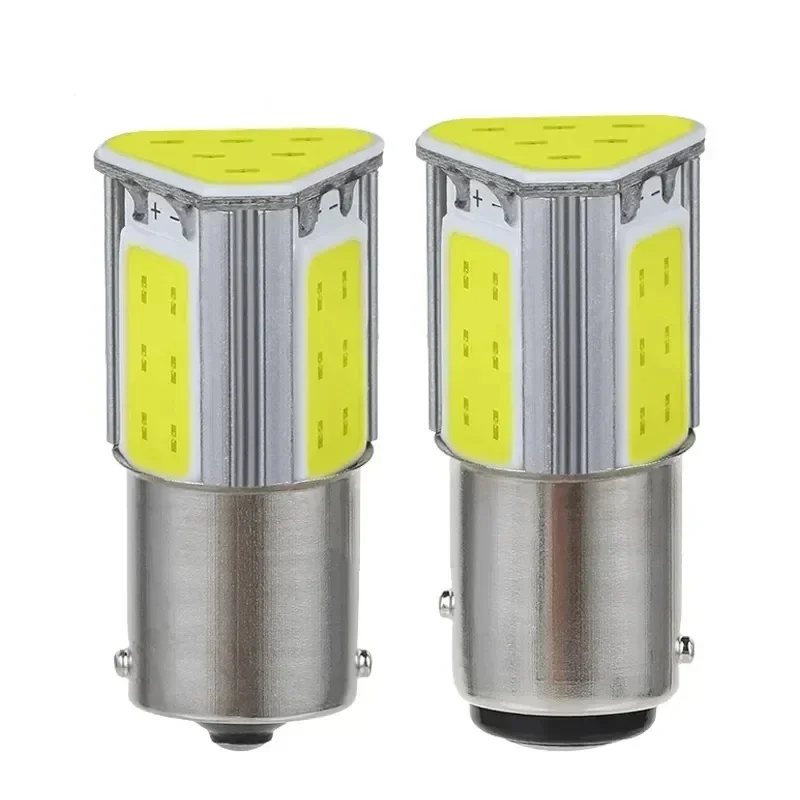 2 PCS Car LED Bulb P21W Ba15s 1156 BAY15D 1157 Turn Signal Light 12V COB 7000K White Auto Tail Reverse Brake Turnk Parking Lamps