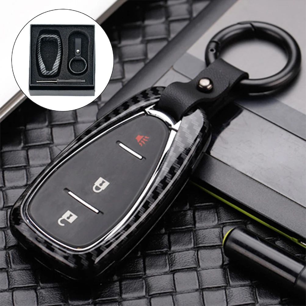 

Car Remote Key Cover with Metal Keychain Carbon Fiber Style Zinc Alloy for Chevrolet Trax Malibu Verano Camaro Cruze 2016-2019