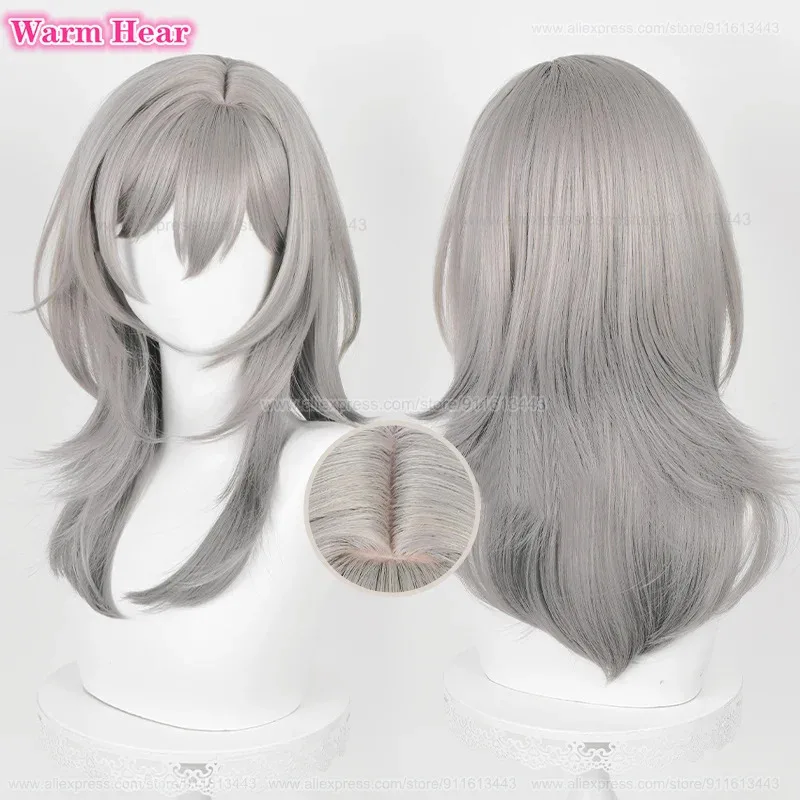 Gioco HSR Trailblazer Capelli sintetici Unisex 36 cm/52 cm Grigio sfumato Cosplay Anime Parrucche di Halloween resistenti al calore + Un berretto per parrucca