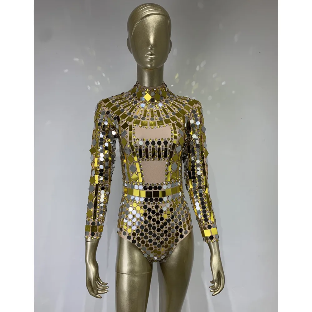 

New Gold Sparkling Jumpsuit Nightclub Party Stage Bodysuit