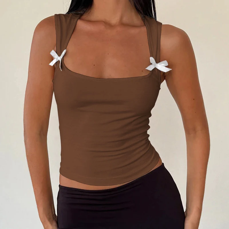 Tops con lazo para mujer, chaleco Sexy con cuello en U, Tops Pure Desire, prendas de punto de verano