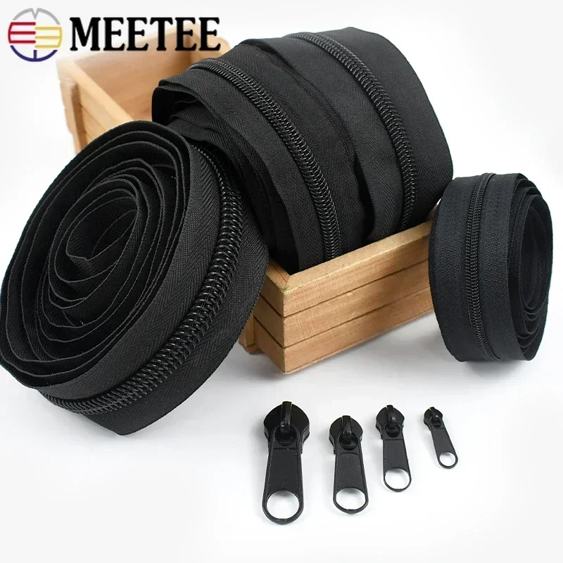 1-5Meters 3#5#8#10# Black Nylon Zippers with Sliders Plastic Coil Zipper By Meters Bags Tent Zip Repair Kits Sewing Accessories