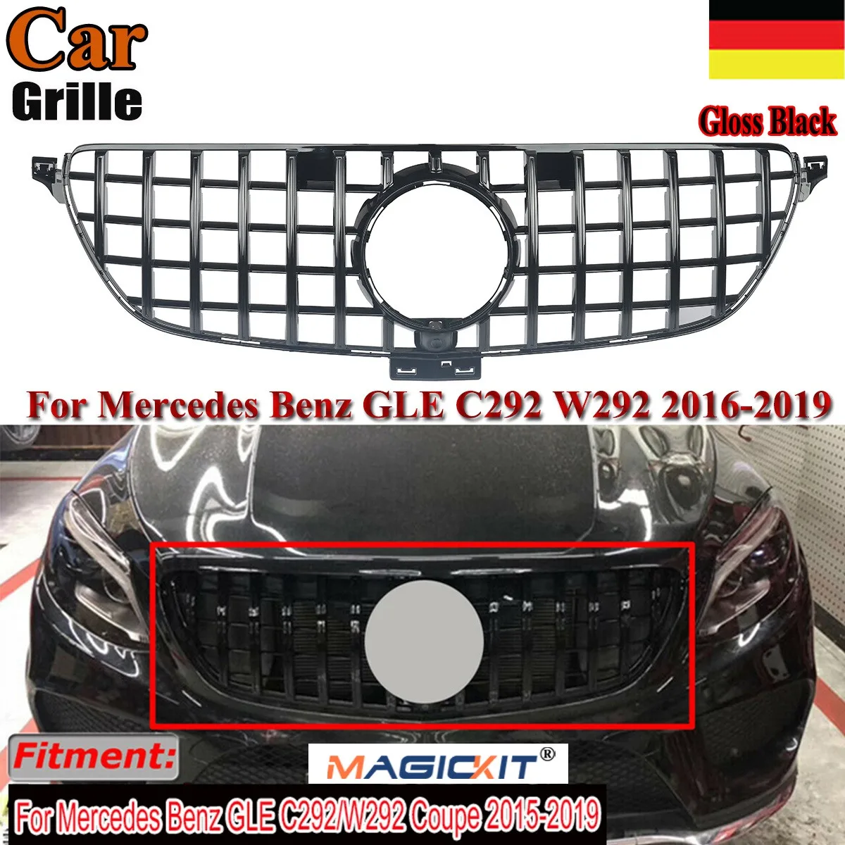 

MagicKit Front Grille Grill For Mercedes Benz GLE W292 C292 Coupe SUV 2015-2018 GTR Style