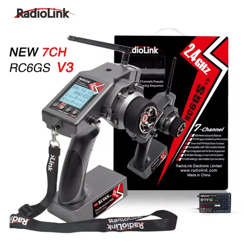 

RadioLink RC6GS V3 2,4G 6CH Радиоуправляемый автомобильный контроллер-передатчик с гироскопом R7FG внутри приемника для радиоуправляемой лодки (расстояние 600 м)