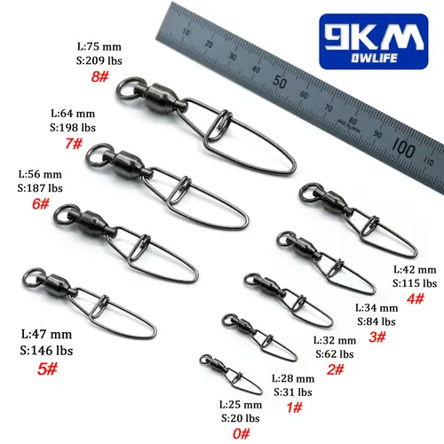 Imagen 2 del producto Giratorios de pesca de 20 ~ 100 Uds., conector de pesca giratorio con rodamiento de bolas, Clip de señuelo de acero inoxidable, accesorios de cierre cruzado # 0-8