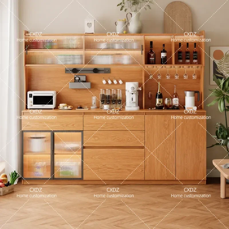 Solid Wood Oak Dining Side Cabinet Wall Mounted High Storage Unit Tea Wine Cabinet Kitchen Log Simple Organizer Furniture