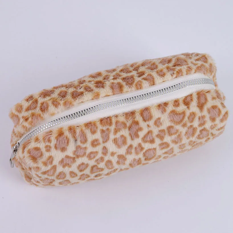 Estuche de lápices de felpa con estampado de leopardo, material escolar, estuche para lápices, pantalones escolares, estuche de papelería bonito, estuche escolar para lápices para niña