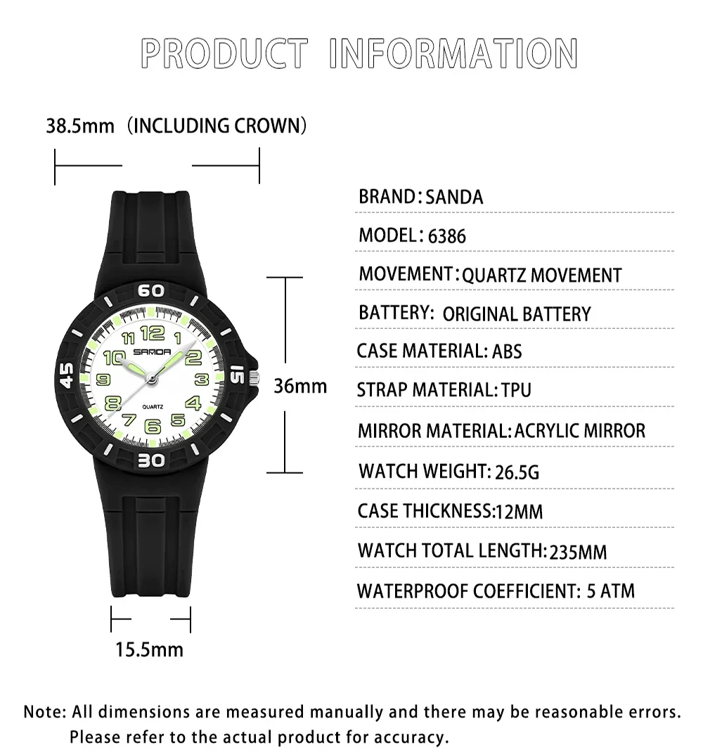 SANDA Student Quartz Watch 50m Waterproof Luminous Durable Sports Watch for Men and Women Simple and Elegant 6386 view 5