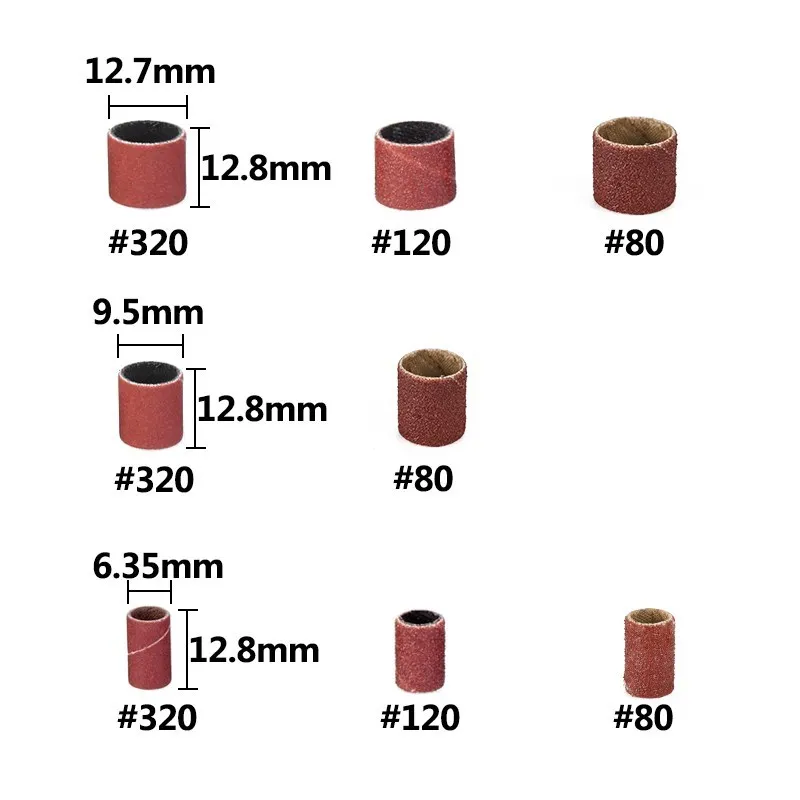 XCAN 80 120 320 Grit Sanding Drum Set Sanding Bands With 1/2 3/8 1/4 Inch Sanding Mandrels For Dremel Rotary Tools