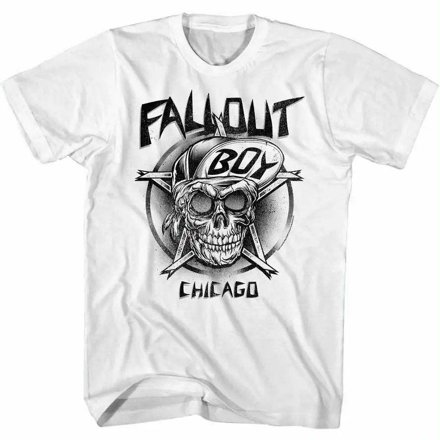 FALL OUT BOY T Shirt Chicago Skater Skull Cap Logo