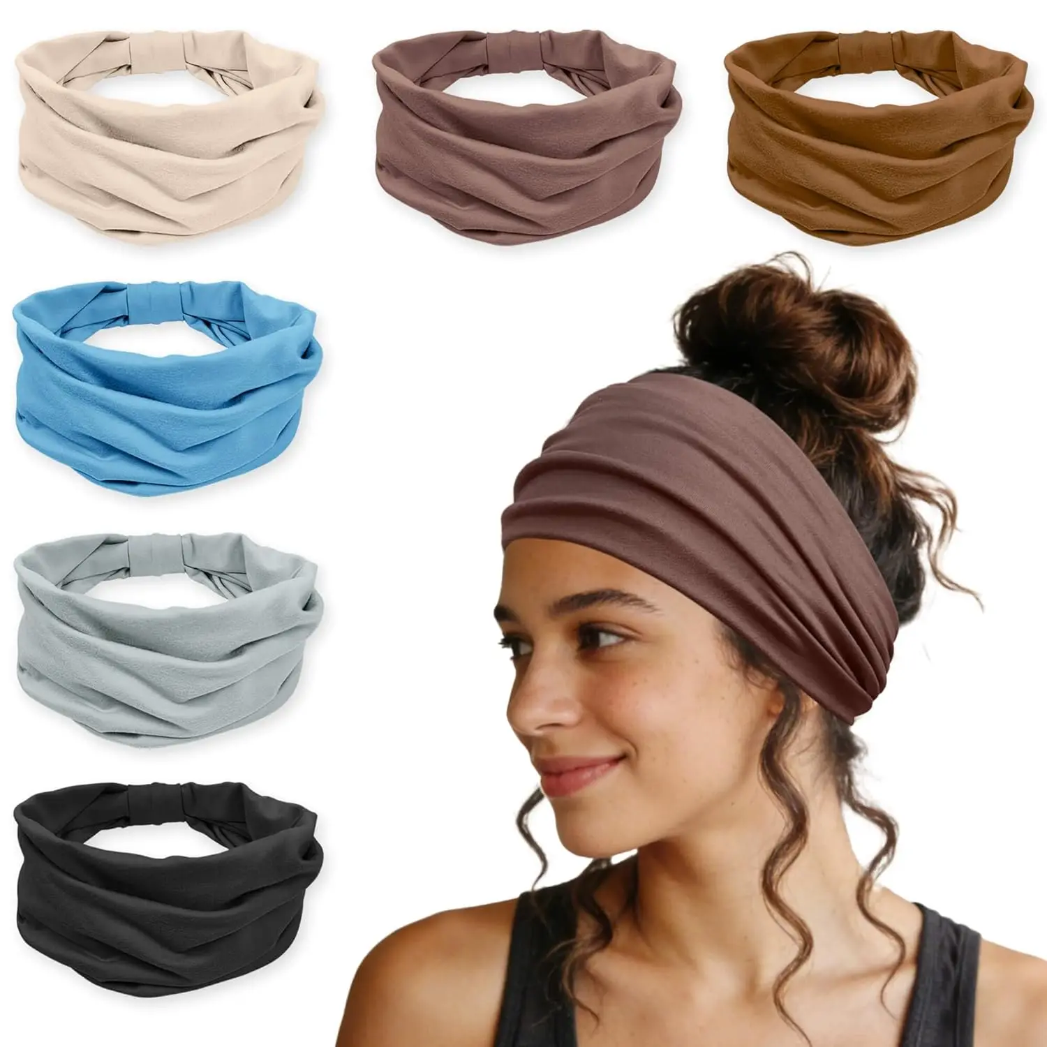 

Wide Headbands for Women-6 Pack Stretchy Soft Hair Bands for Yoga,Running,Makeup-Fashion Knotted Head Wraps&Hair Accessories
