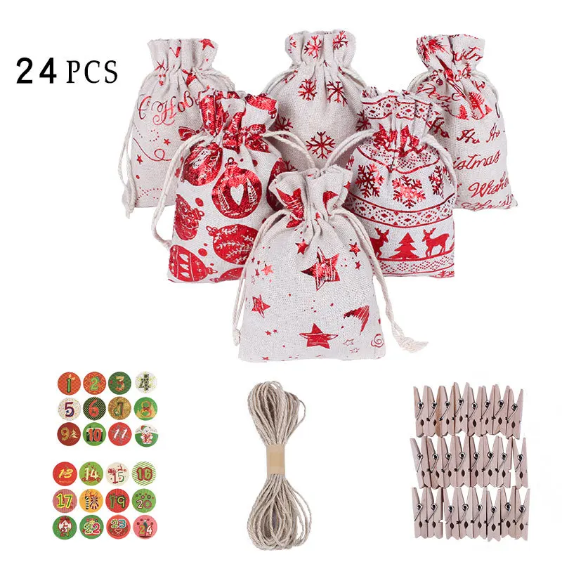 Christmas plaid cotton bag cotton bundle pocket Christmas rope bundle mouth gift bag set