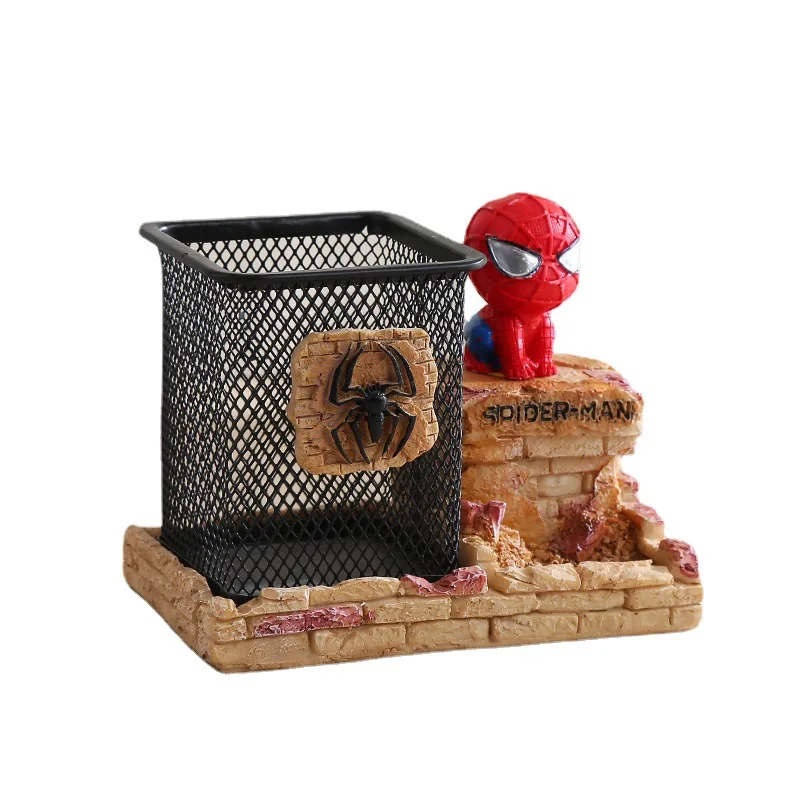 Spiderman Creatieve Wraak League Nightlight Pennenhouder Home Decor Hars Handwerk Kids Cadeau Decoratie Leren Pen Houder