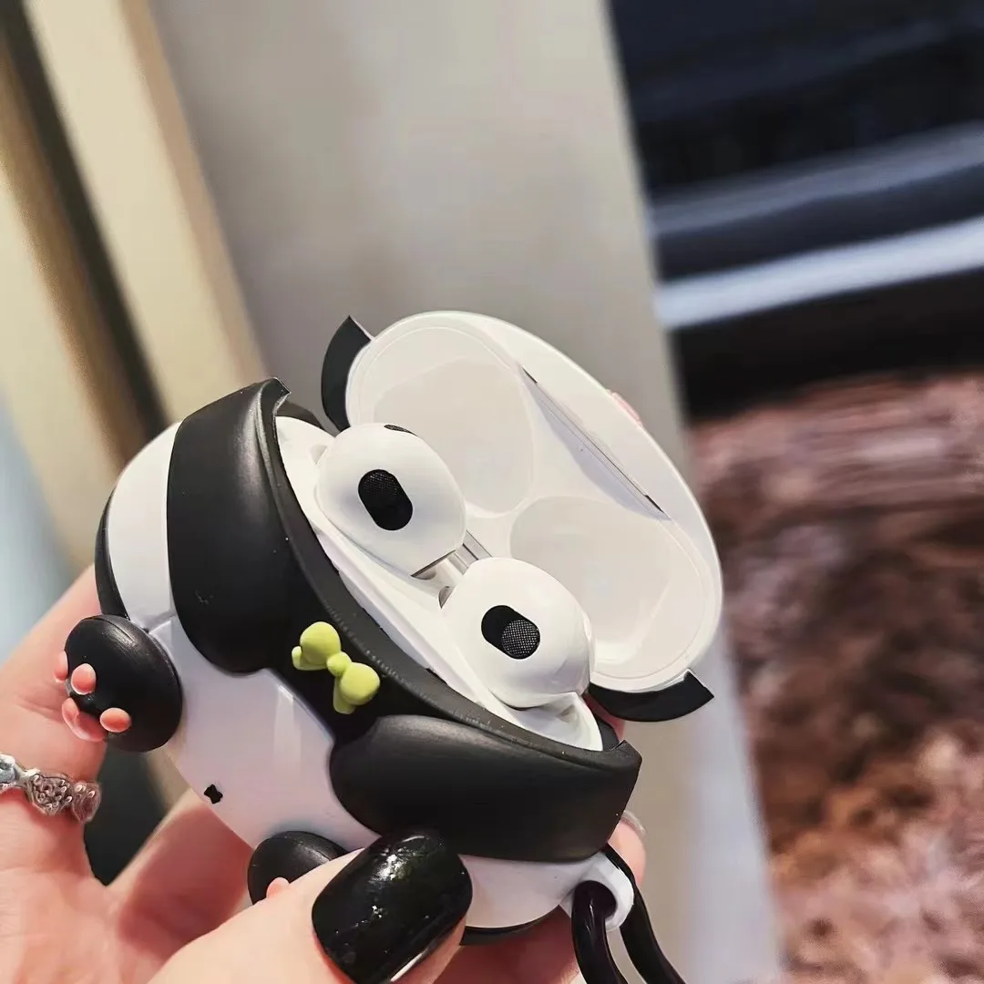 Cute 3D kot kreskówkowy Panda silikonowe słuchawki etui na Airpods 1 2 3 Pro Pro2 bezprzewodowy zestaw słuchawkowy Bluetooth ochronna powłoka etui