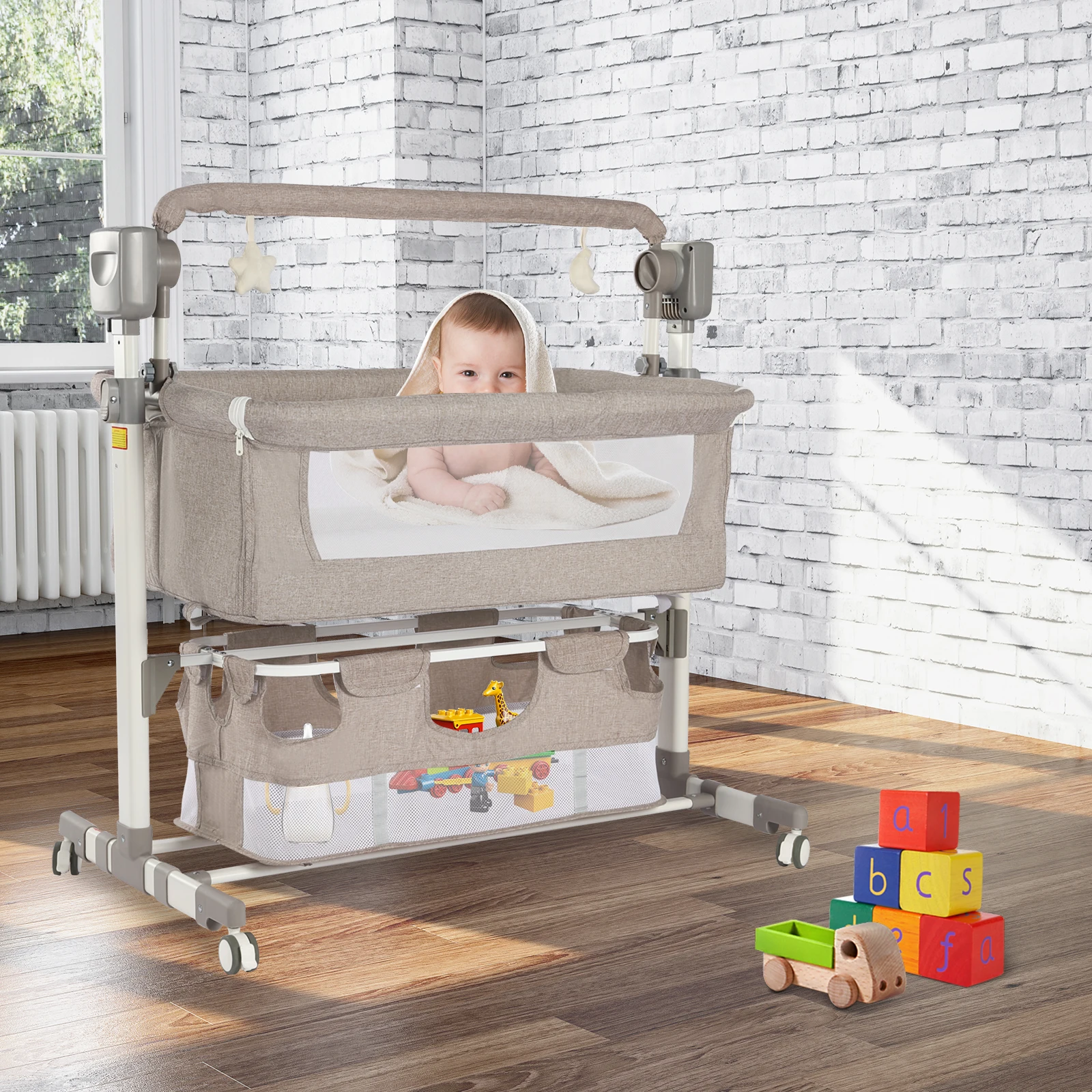 

Portable Baby Bed Height Adjustable Bedside Sleeper Music Play Automatic Cradle with Timing Function & 5-Speed