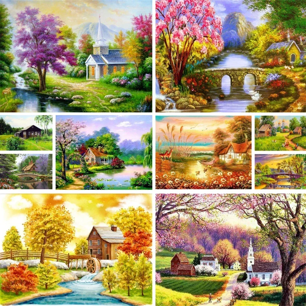 

133022 Landscape Countryside House Paint By Numbers Complete Kit Oil Paints 40*50 Paiting By Numbers Decorative Paintings