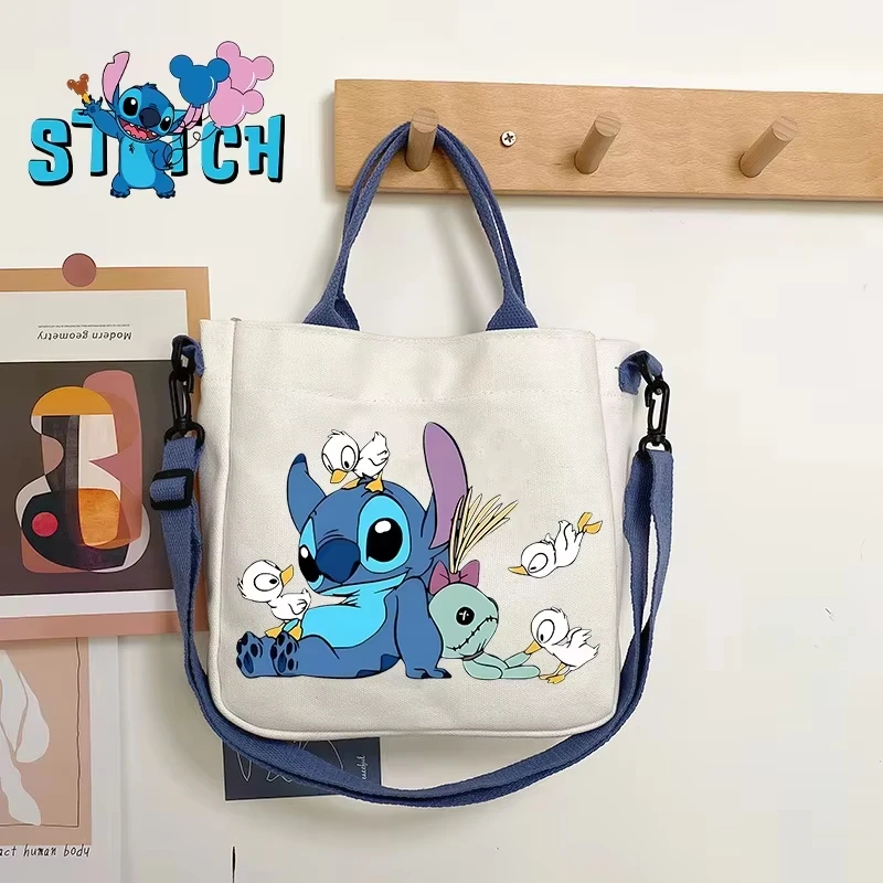 

Stitch Totes One Shoulder Bag Crossbody Bags Cartoon Large Capacity Package Girl Student Canvas Cute Carrying Satchel Child Gift