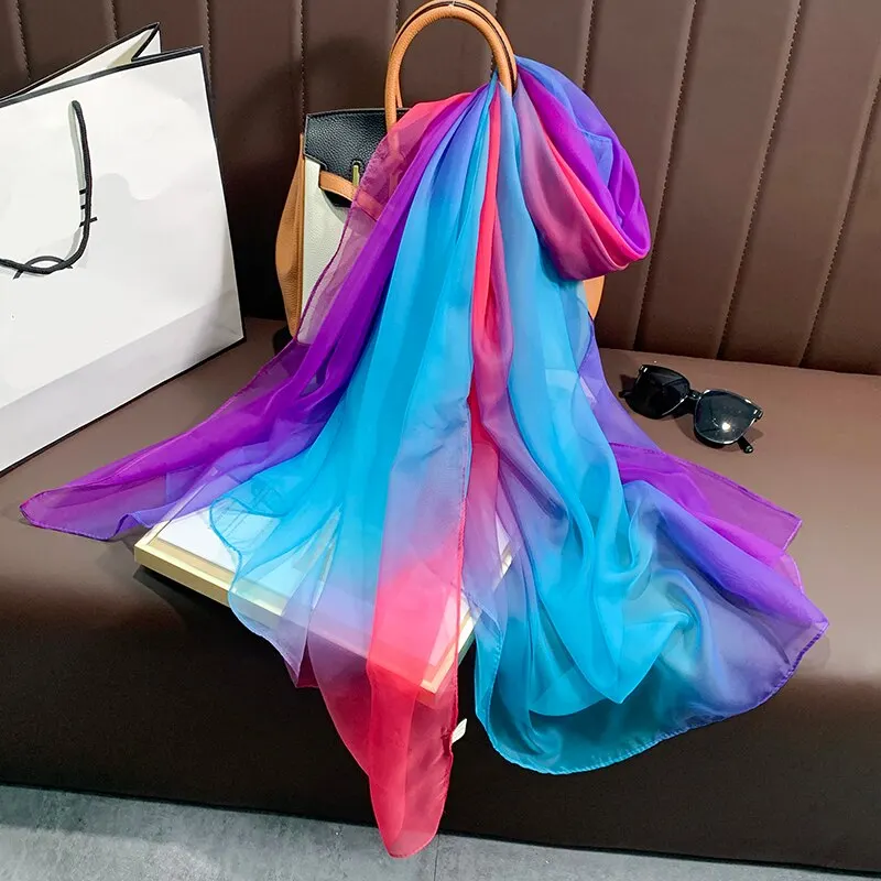 Summer Long Silk Satin Scarf Shawl Wraps Female Fashion Print Sunscreen Beach Stoles Hijab Pashmina Bufanda Ladies Head Scarves