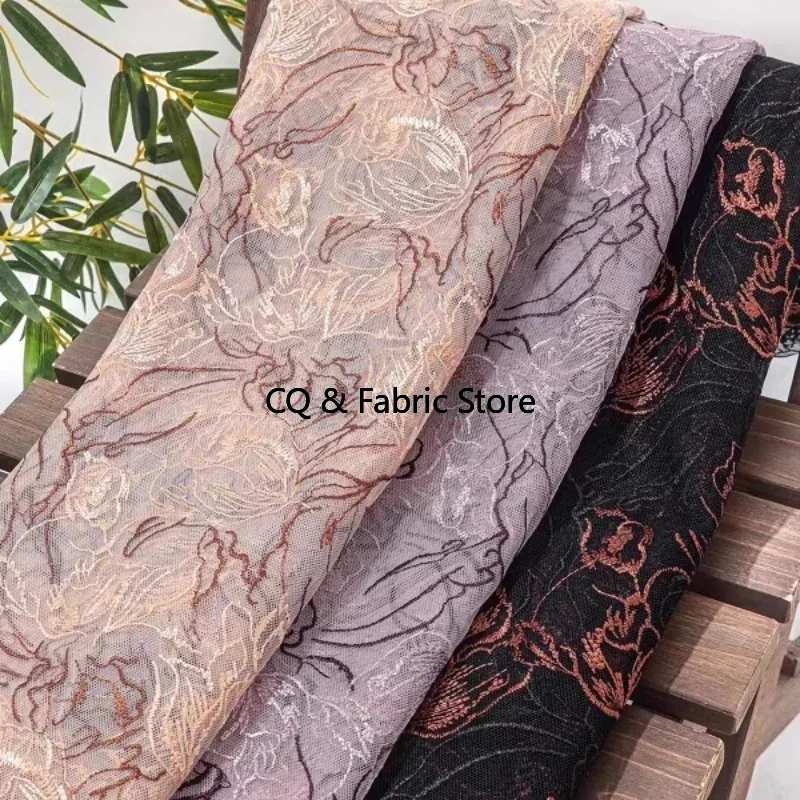 Quality Embroidered Lace Mesh Wedding Dress Skirt Dress Lace Fabric Soft Black And Apricot Home Textile Fabric By The Yard
