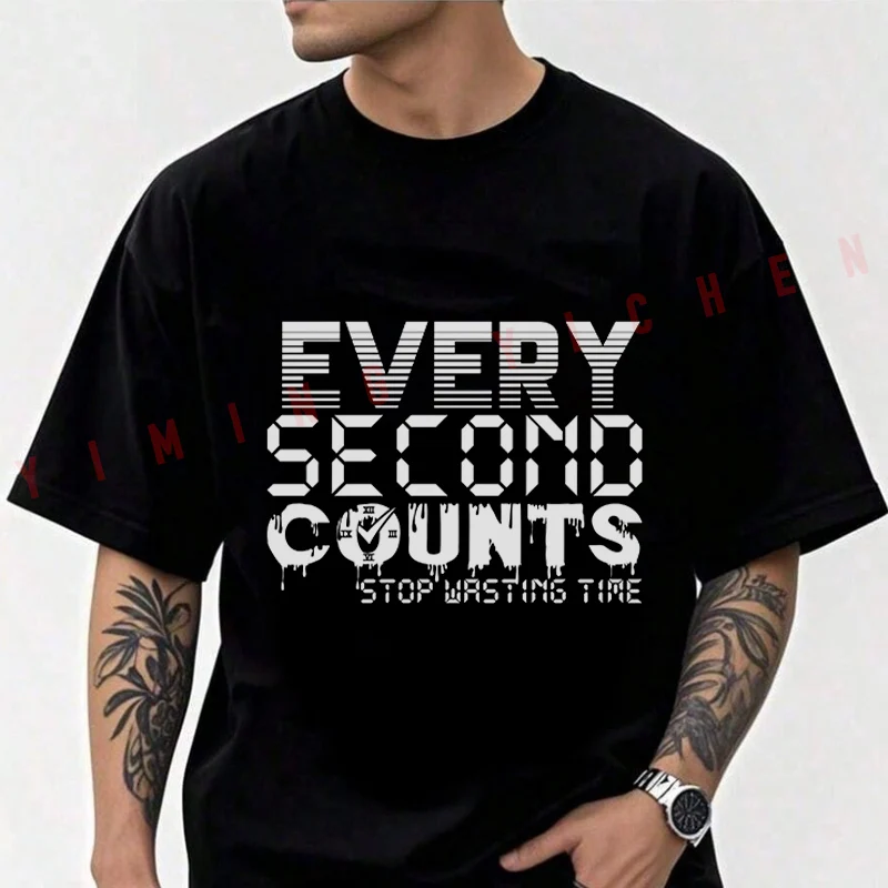 

Every Second Counts - Stop Wasting Time Moto Cotton Casual T-shirts Mens Summer Cycling Sportswear Top Tees 2026