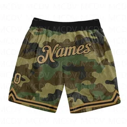 Pantalones cortos de camuflaje personalizados para hombre, Shorts de playa de secado rápido, dorado-negro, auténtico saludo al servicio, baloncesto, estampado 3D en toda la prenda