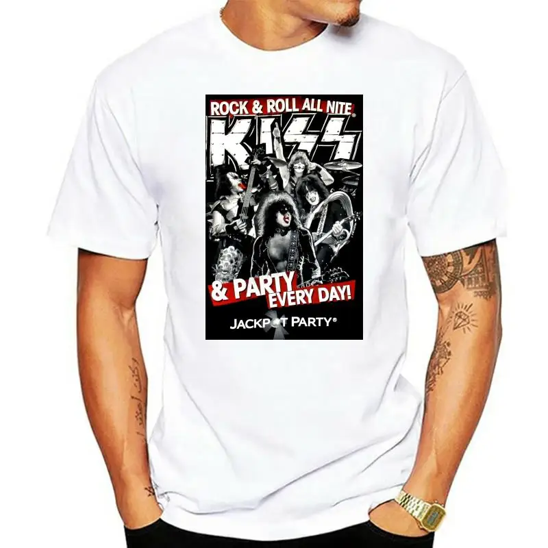 KISS JACKPOT PARTY BLACK T-SHIRT NEW OFFICIAL ADULT BAND MUSIC ROCK N ROLL Men Cotton T-Shirt Printed T Shirt top tee