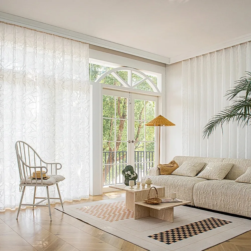 Modern Semi White Sheer Curtains for Living Room Elegant Blinds Tulle Curtain for Windows Door Divider Leaves Pattern