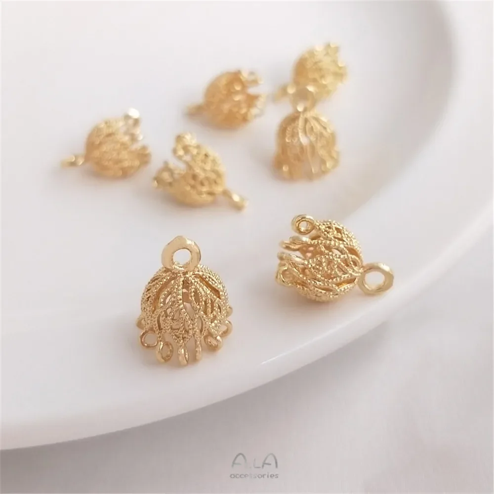 1pcs 9x13mm 14K Gold Plated Flower holder, tassel cap, diy earrings, hairpin material accessories