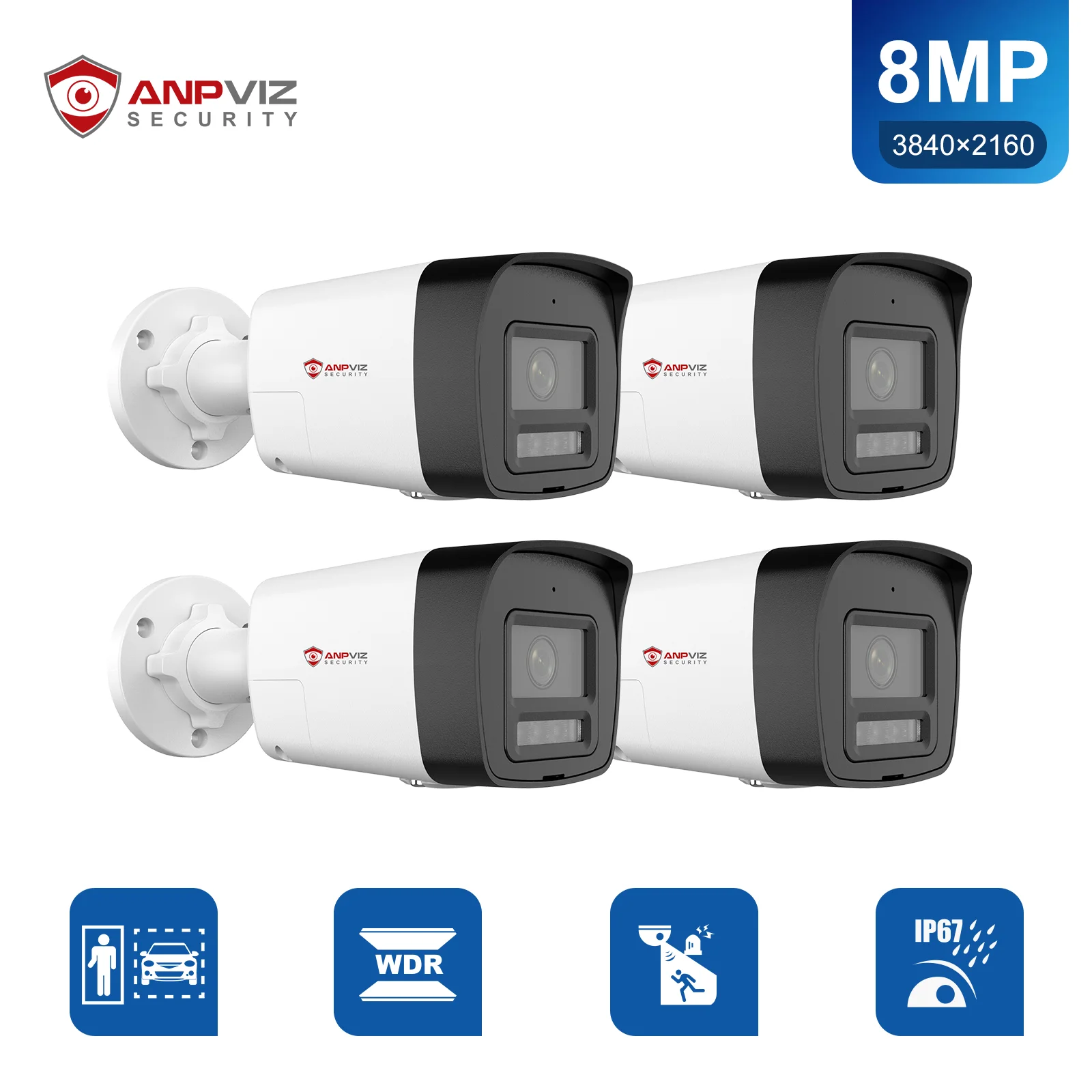 

Американский запас Anpviz 8MP POE IP Bullet Camera Outdoor Smart Dual-Light ИК 30 м Стробоскоп Аудио сигнализация Обнаружение человека/автомобиля H.265+ WDR