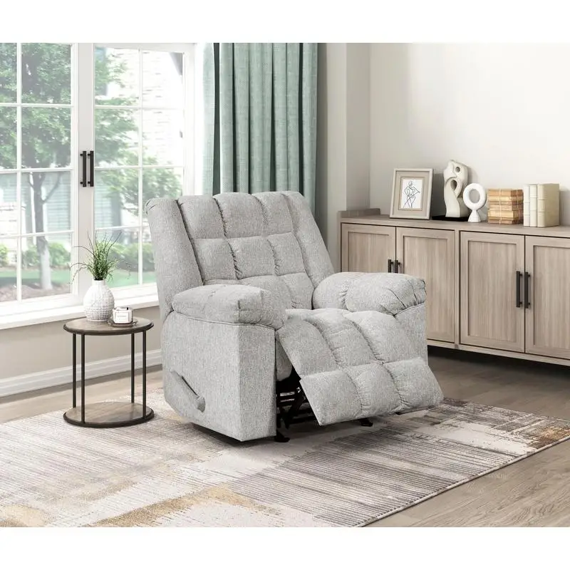 

Gentle Rocking Recliner Chair Light Gray Chenille Upholstery Ultra Comfort Living Room Furniture
