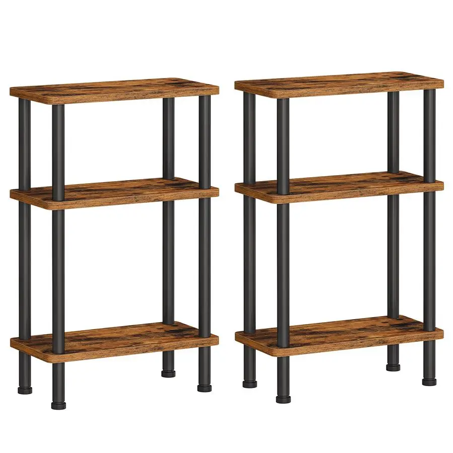 

Narrow Side Table Set of 2, 3Tier Slim End Table No Tools Needed, TwistOn Assembly, Skinny Nightstand Sofa Storage Shelf for Liv