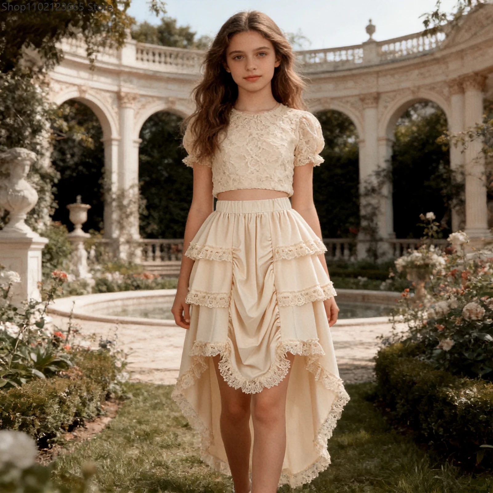 

Women's Vintage Renaissance Skirt Elastic Waist Ruffle Long Dress Medieval Steampunk Gothic Halloween Asymmetrical Hem Costume