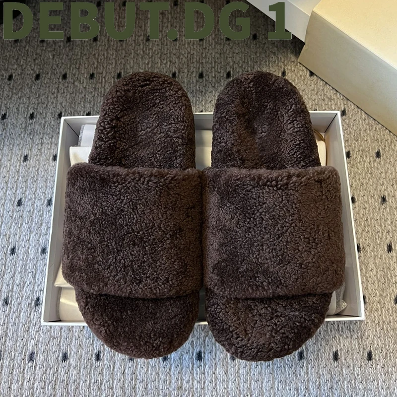 Australian Lambswool Slippers Indoor Outdoor Fuzzy House Shoes, Warm Comfortable Rubber Sole Winter Slides