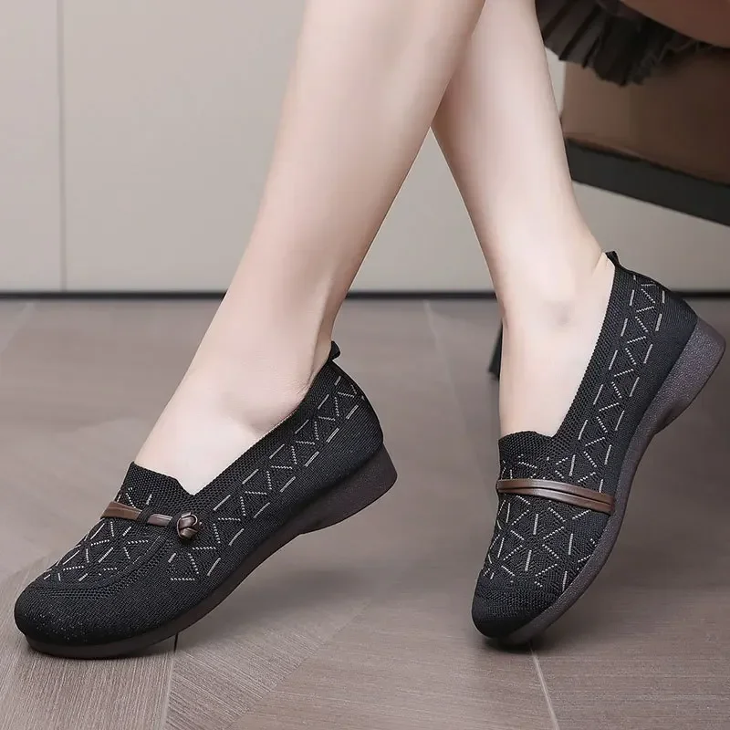 2025 Spring Summer Women's Shoes Knitted Mesh Simple Flat Shoe Comfortable Work Shoes Women's Sneakers Chaussure Femme Mujer