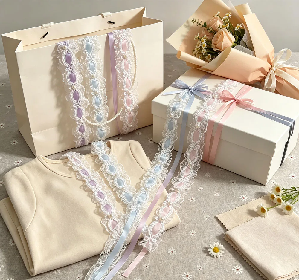 1 Yard Lolita Spitze Elfenbein Perlen Rüschen Spitzenstoff Kantenband Satinband DIY Kleidung Vorhänge Möbeldekorationen 3,5 cm breit – Detail 15