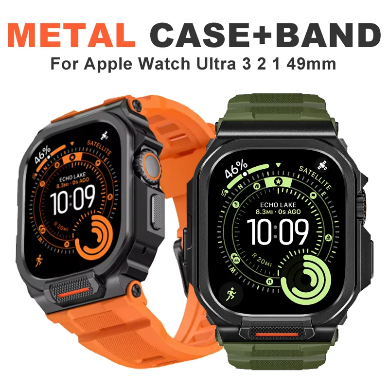 

Case+Strap for Apple Watch Ultra 3 2 49mm Band Accessories Sport Silicone Bracelet+Metal Protective Bumper iWatch Cover 49mm