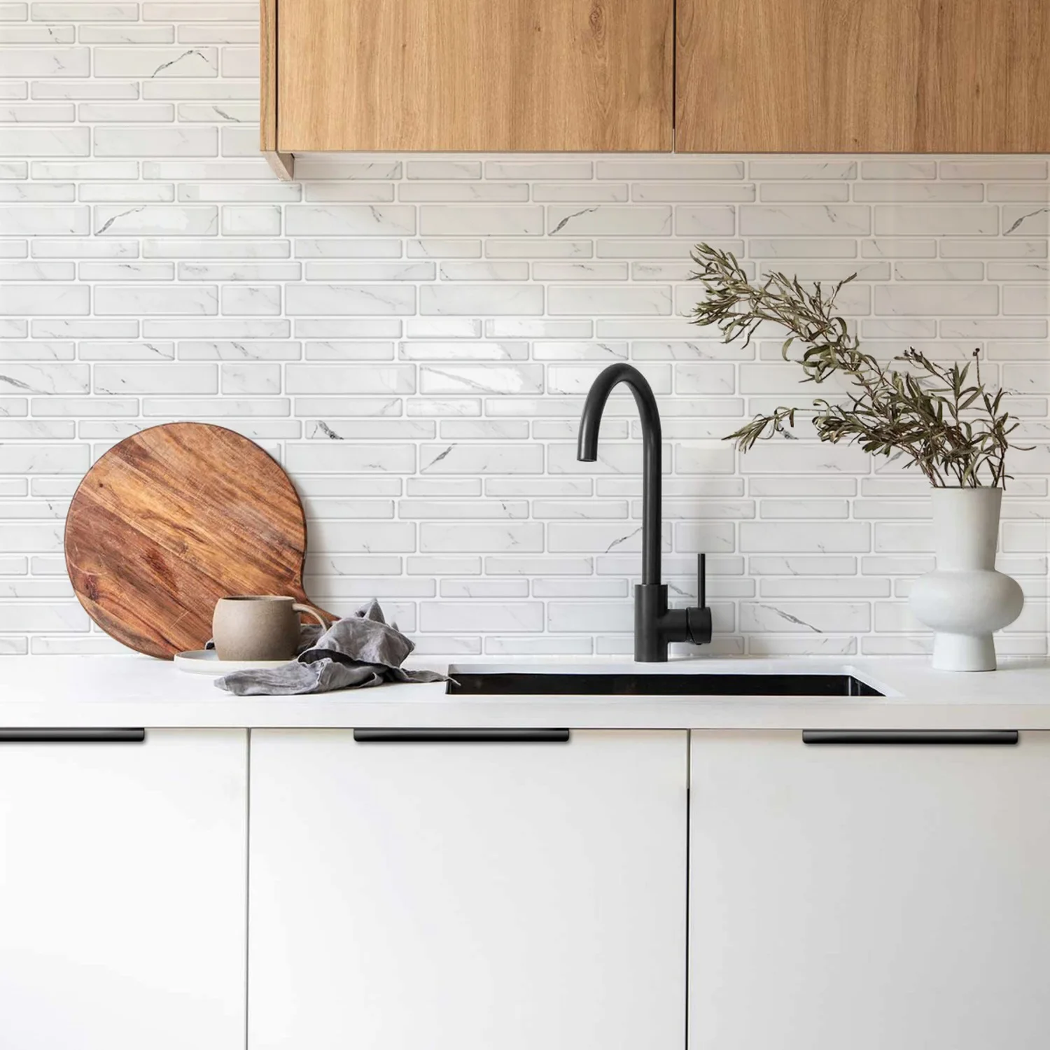 

5 Pack White Peel and Stick Tiles 12x12 Inch Luxe 3D Self Adhesive Backsplash,Waterproof Stain Resistant Wall Tile for Spa Bath