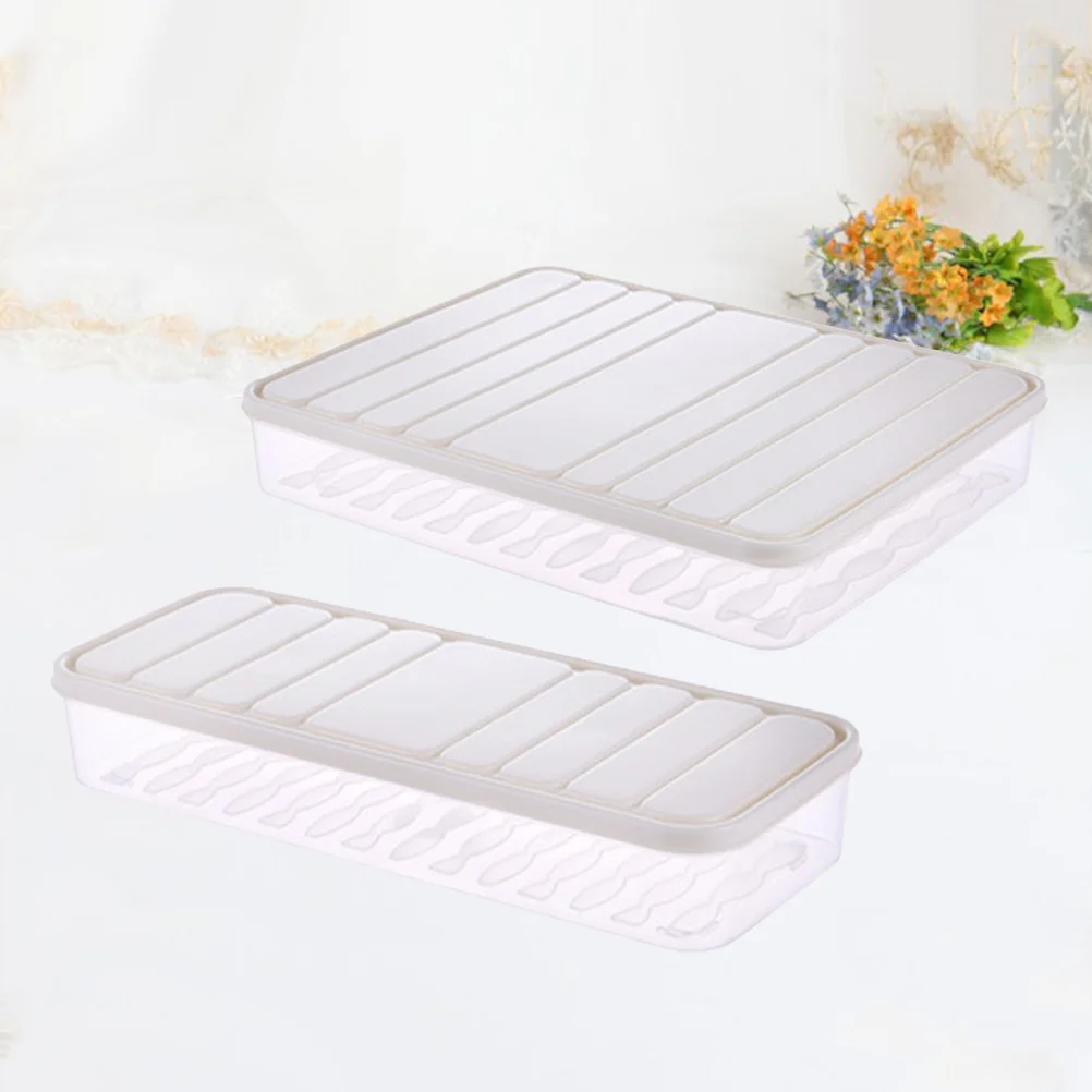 

2pcs Plastic Refrigerator Crispers with Lid Sealed Dumpling Box Food Container for Kitchen Home (White, Large+Small)