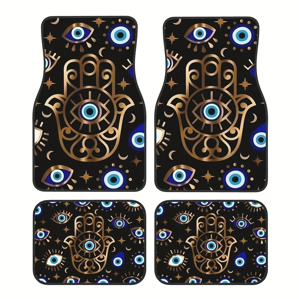 

4-Pack Evil Eye Nazar Boncuğu Floor Mats, All-Weather Synthetic Car Mats, Non-Slip, Waterproof, Easy to Clean, Universal Fit