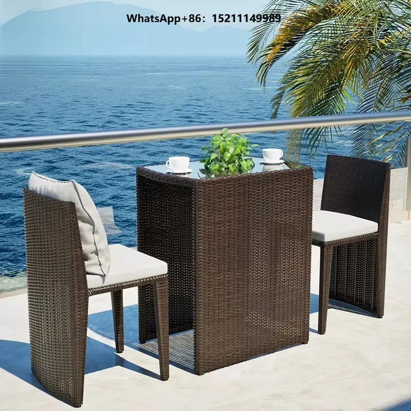 Hot Selling Round Outdoor Dining Table with 2 Chairs Set 2 Person Outdoor Table with Chair Rattan
